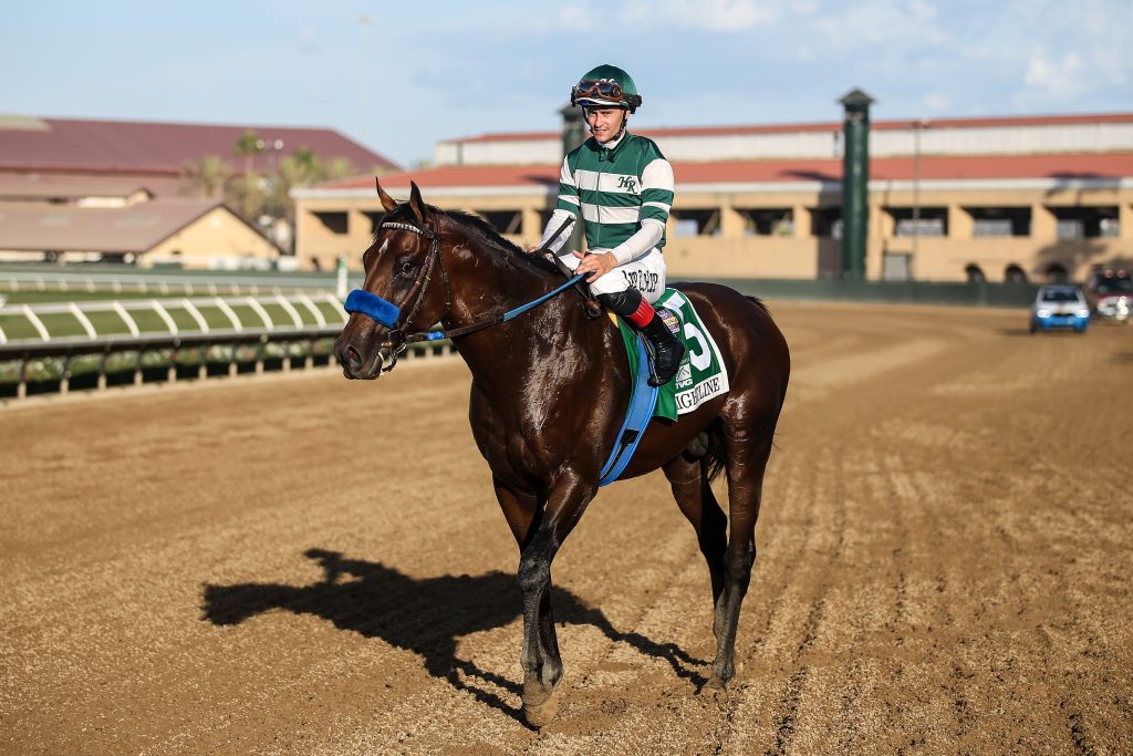 Flightline heading to the winners' Circle after The Pacific Classic, Ernie Belmonte, Past The Wire