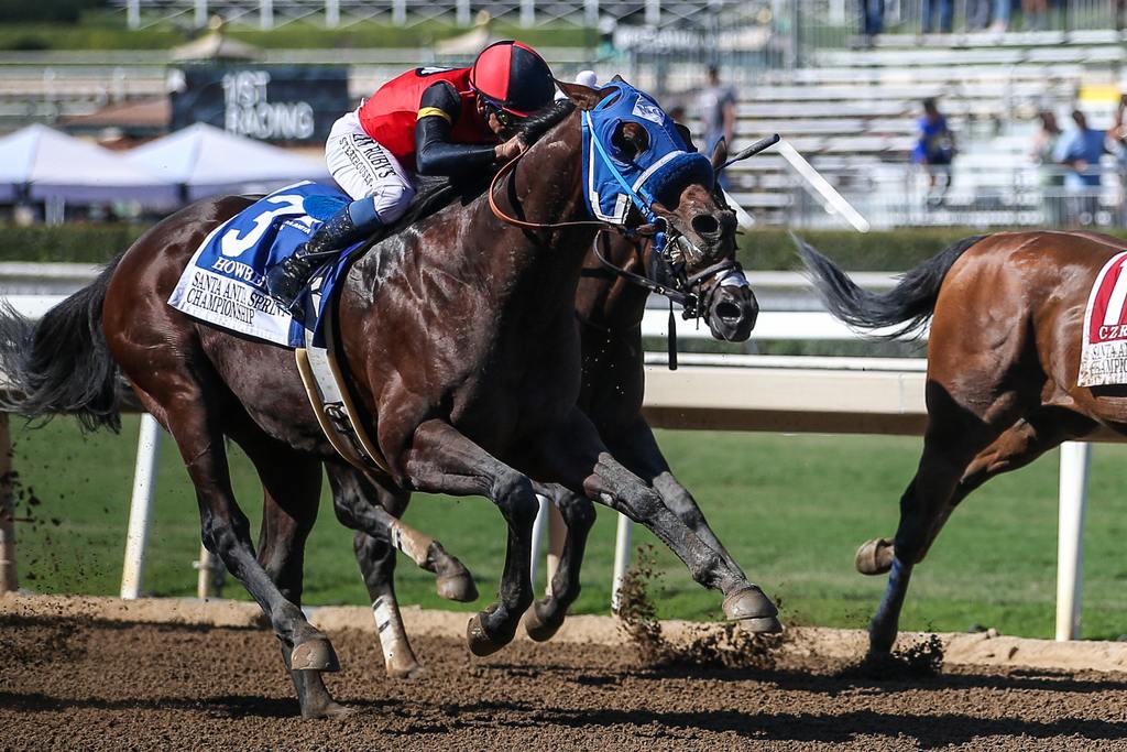 Howbeit taking honors in the 2022 Grade 2 Santa Anita Sprint Championship. (Ernie Belmonte/Past The Wire)