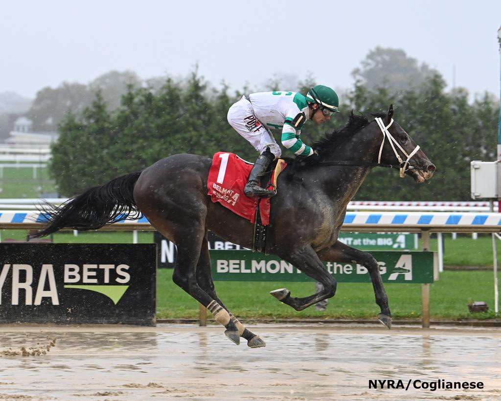 Guanare breaking his maiden at Belmont at the Big A Oct. 7, 2023. (Adam Coglianese)