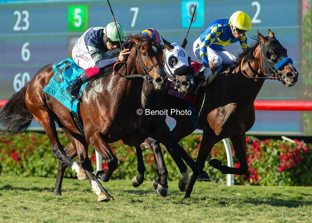 Stay Hot staying strong in the Grade III Cecil B. DeMille. (Benoit Photo)