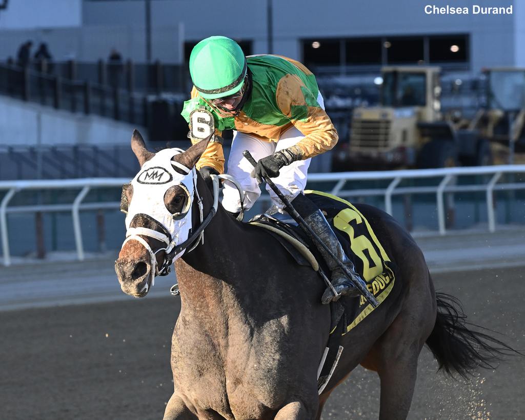 Lezcano checks the splits as My Mane Squeeze comes down the stretch. (Chelsea Durand)