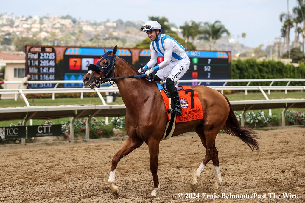 Gold Phoenix battled to the wire in the Del Mar Handicap. (Ernie Belmonte/Past The Wire)