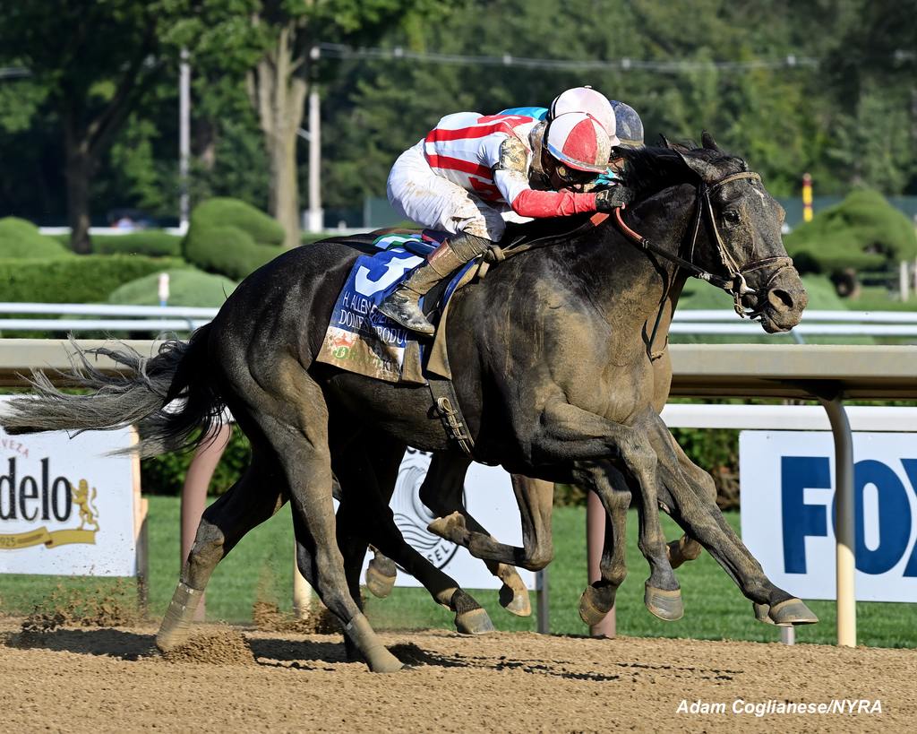 Meaningful Grade 1 win by Klaravich Stables' homebred Domestic Product. (Adam Coglianese/NYRA)