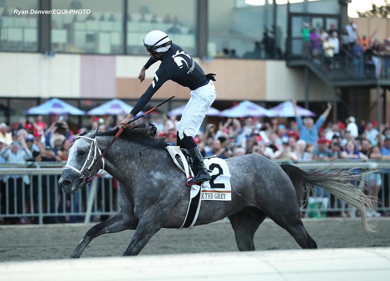 Seize the Grey #2 with Jaime Torres riding won the $1,000,000 Grade I Pennsylvania Derby at Parx Racing in Bensalem, PA on September 21, 2024. Photo by Ryan Denver/EQUI-PHOTO.