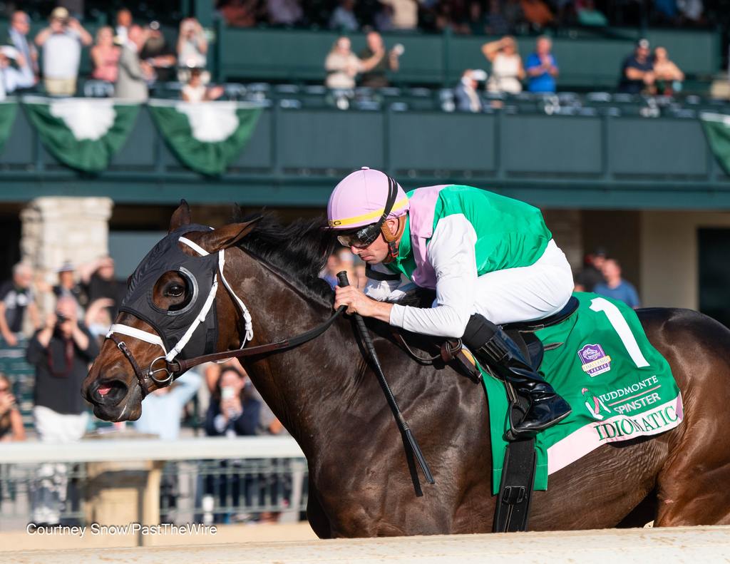 Idiomatic winning the Spinster at Keeneland. (Courtney Snow/Past The Wire)