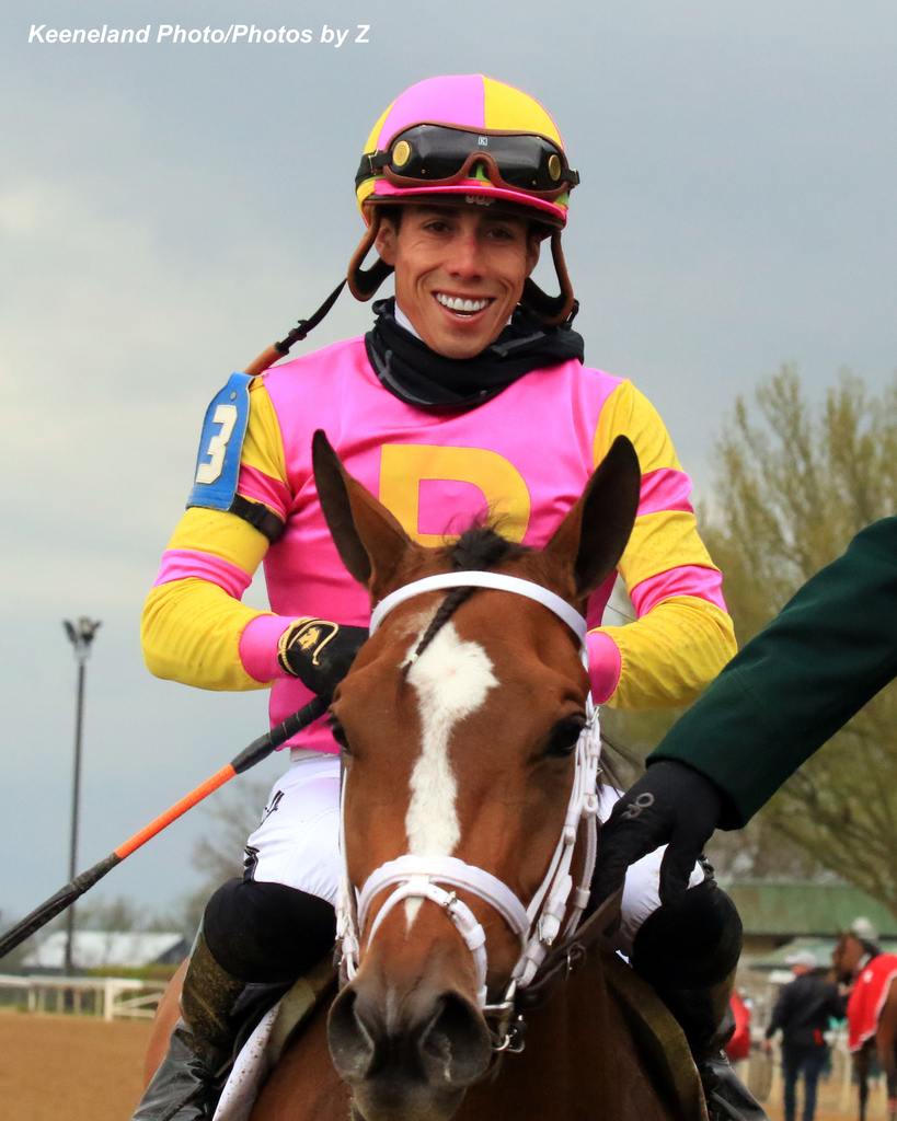 Ortiz Jr. after winning the Ashland aboard Leslie's Rose on the opening day at Keeneland. (Keeneland Photo)