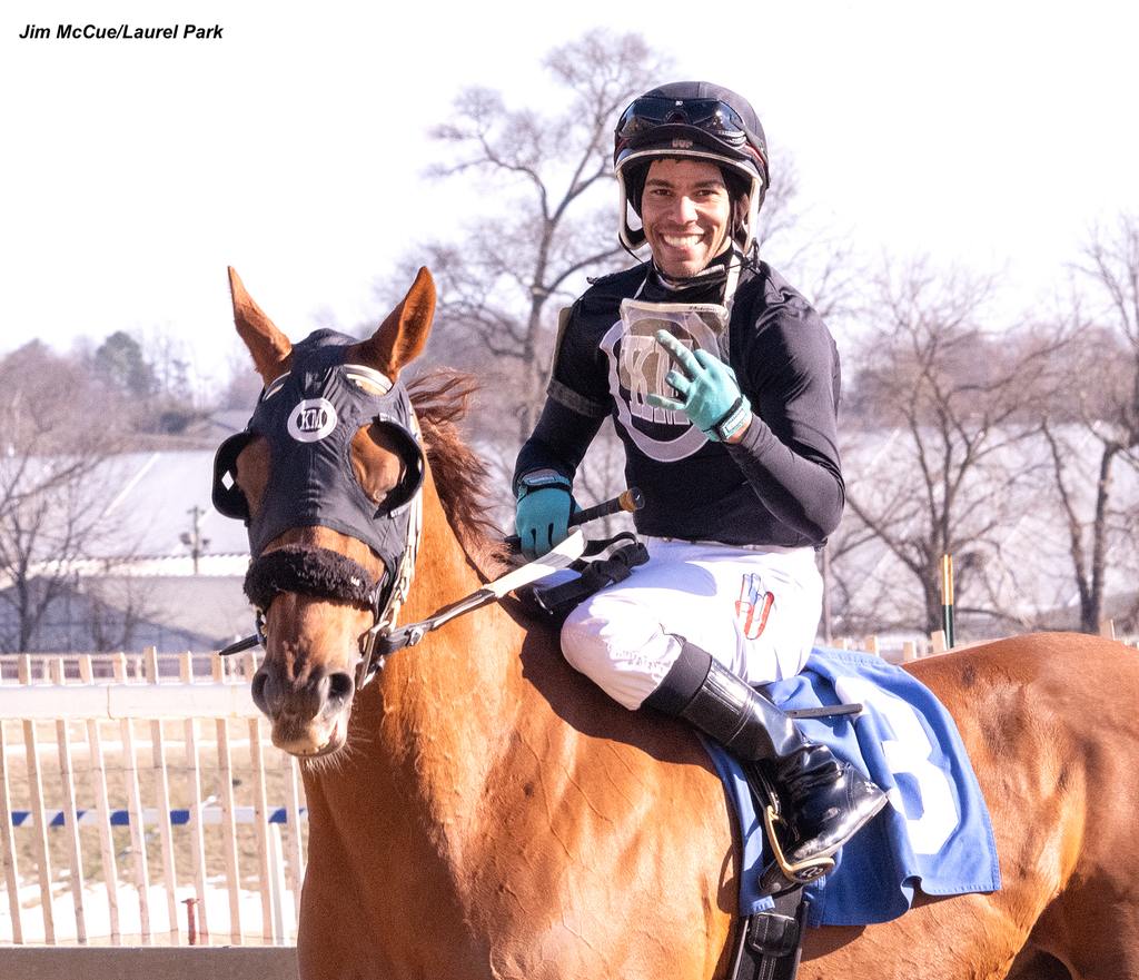 Jockey Jaime Rodriguez wins three races on the day. (Jim McCue/Laurel Park)