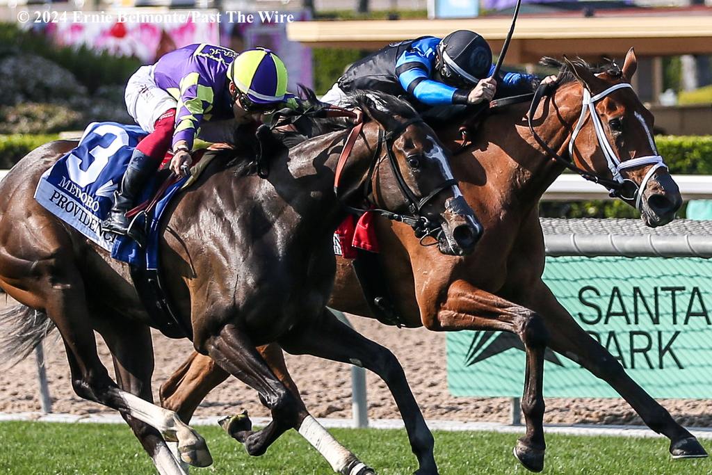 Shiloh's Mistress (#1 inside) missed a victory in the Providencia (G3) by a nose against Medoro. (Ernie Belmonte/Past The Wire)