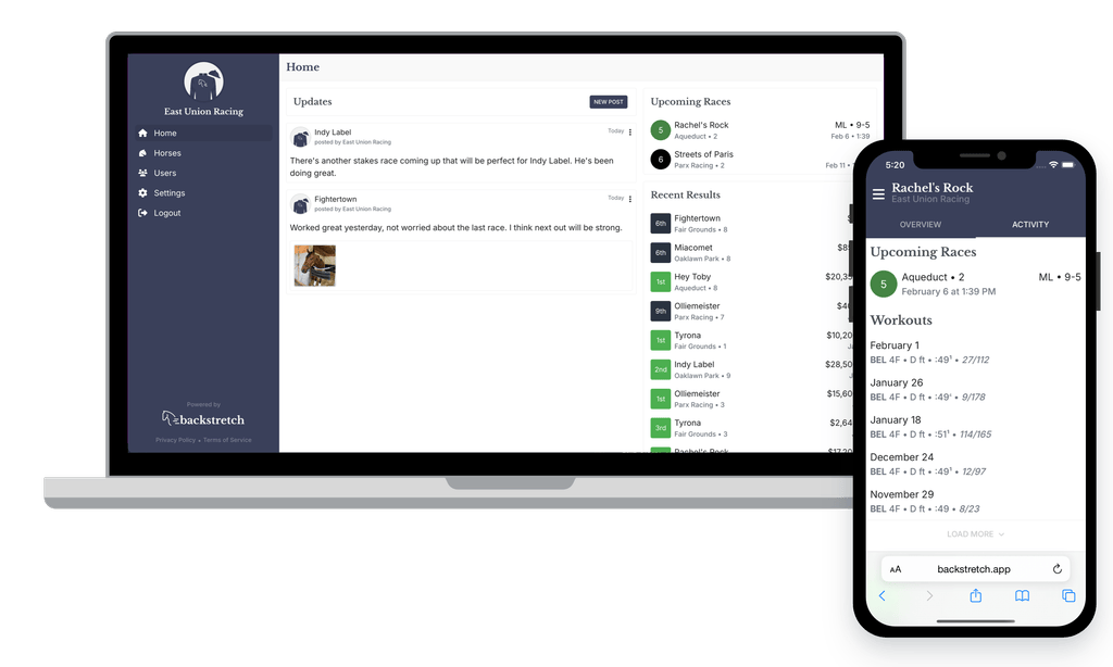 management platform designed for race-horse owners and trainers. (Photo courtesy of Backstretch)