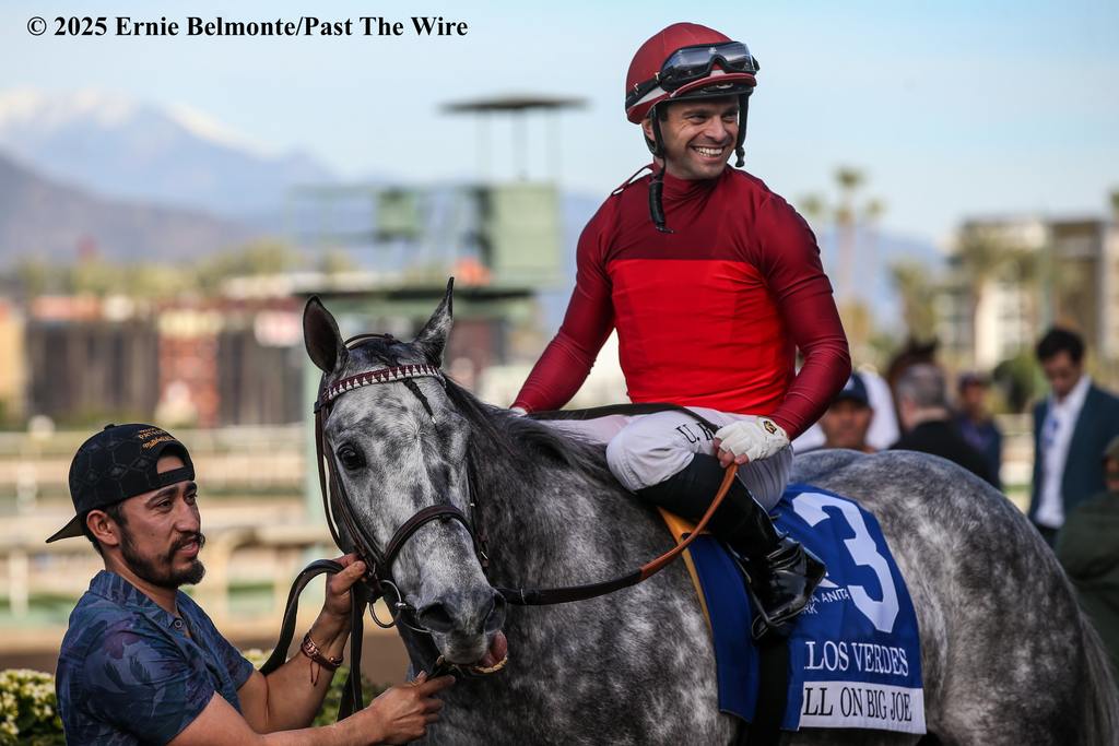 All smiles from Umberto Rispoli after the victory. (Ernie Belmonte/Past The Wire)