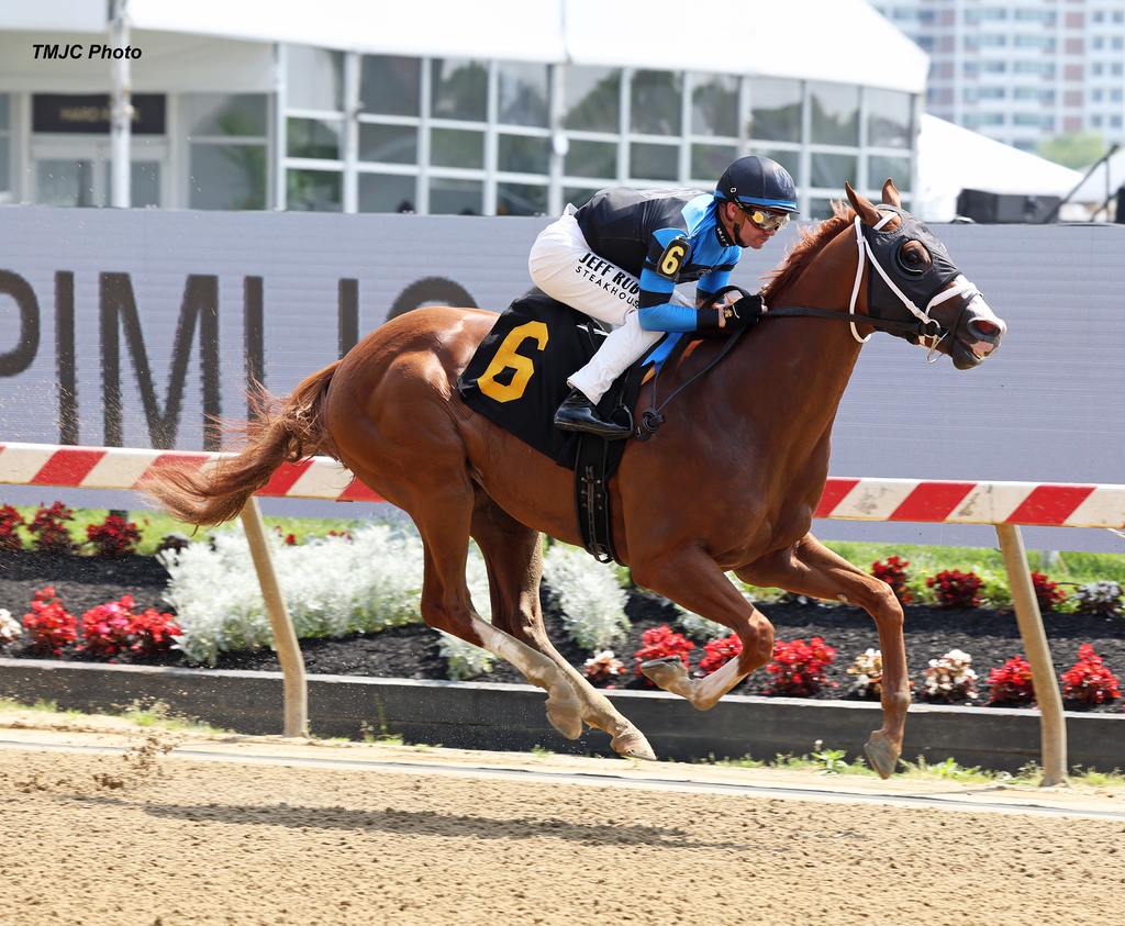 Verifire #6 with Flavien Prat aboard opens the day with a win in the first 1st race at Pimlico. (Bill Denver/TMJC)
