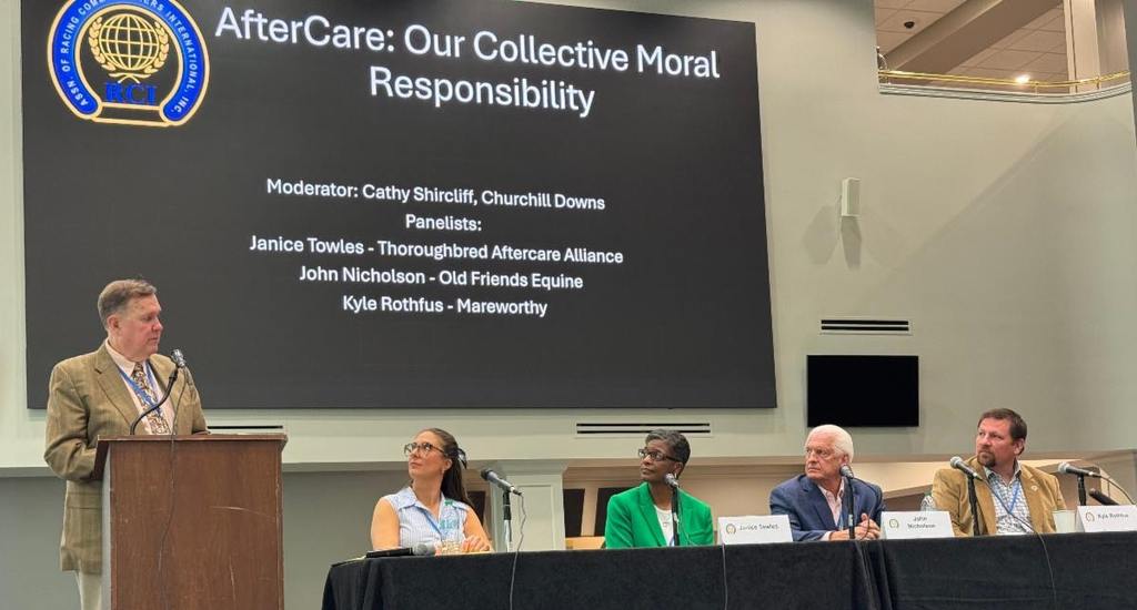 The ARCI aftercare panel, from left: ARCI president Ed Martin, Cathy Shircliff, Janice Towles, John Nicholson and Kyle Rothfus. (ARCI photo)