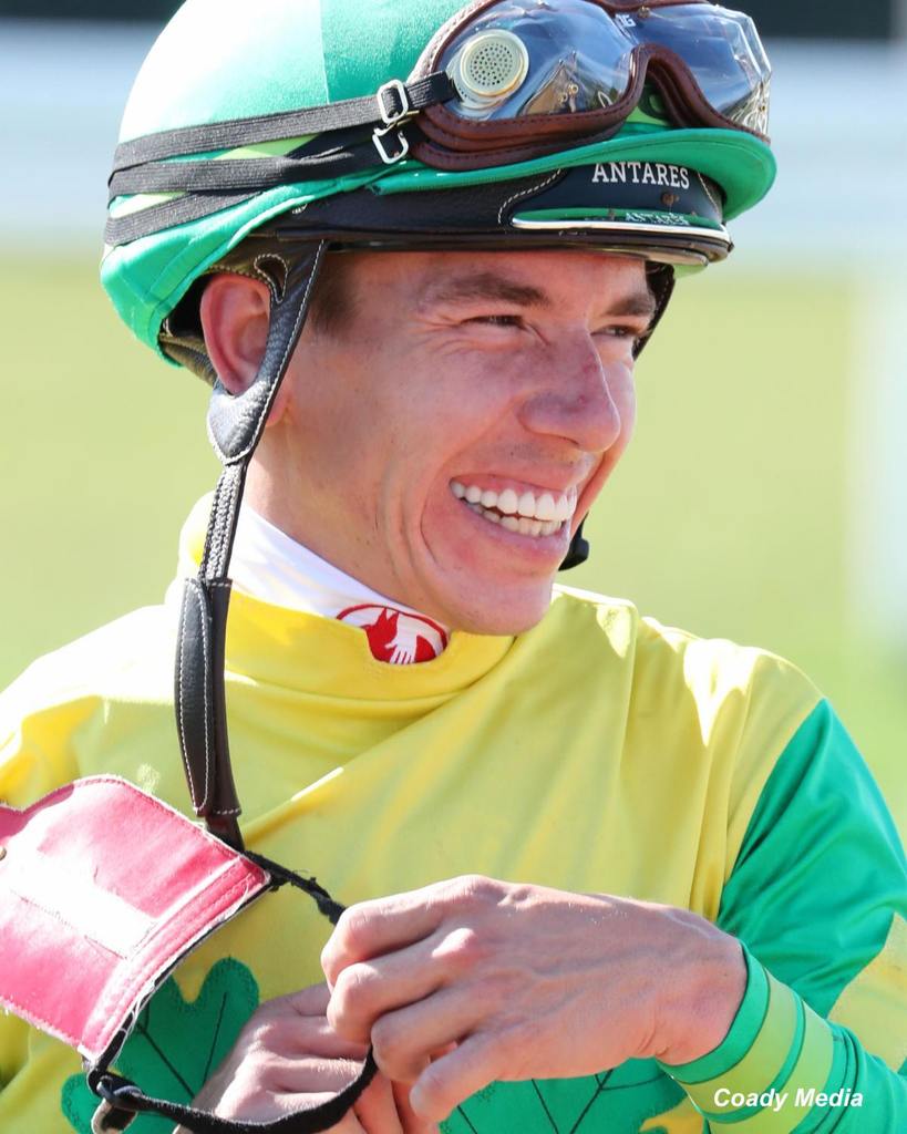 Tyler Gaffalione at Kentucky Downs. (Coady Media)