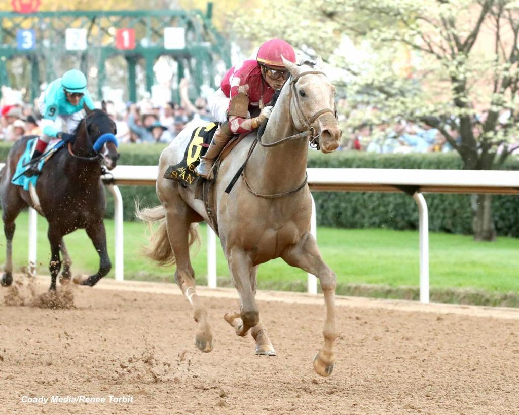 Sandman winning the G1 Arkansas Derby under Jose Ortiz. (Coady Media/Renee Torbit)