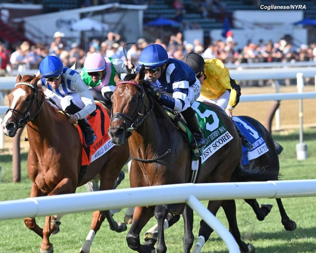 Test Score winning the Grade 1 Belmont Derby at Saratoga under Manny Franco. (Coglianese/NYRA)