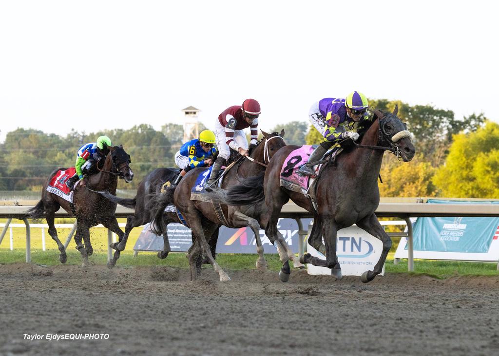 Baeza #8 with Hector Isaac Berrios riding won the $1,000,000 Grade I Pennsylvania Derby  at Parx Racing in Bensalem, PA on Saturday September 20, 2025.  Photo by Taylor Ejdys/EQUI-PHOTO.