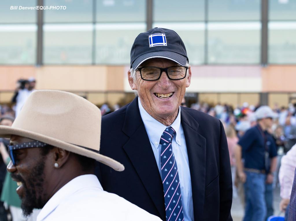 Trainer John Shirreffs smiles after Baeza with Hector Berrios riding won the $1,000,000 Grade I Pennsylvania Derby  at Parx Racing in Bensalem, PA on Saturday September 20, 2025.  Photo by Bill Denver/EQUI-PHOTO.