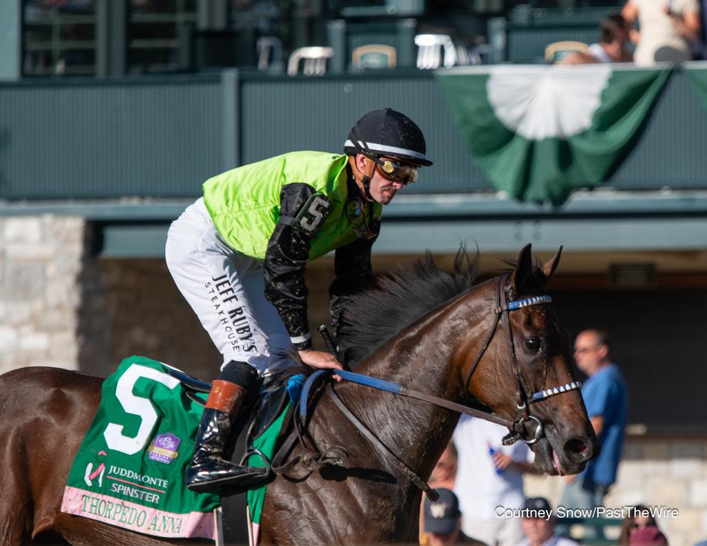 Thorpedo Anna before final start the Spinster at Keeneland. (Courtney Snow/Past The Wire)