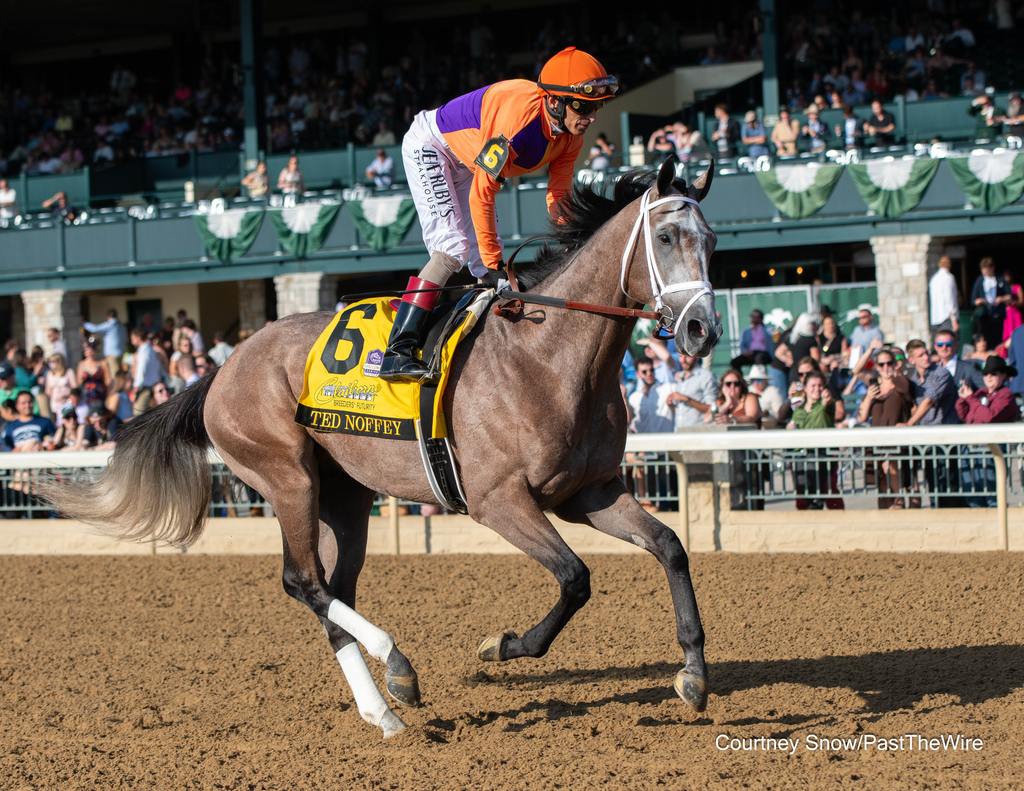 Ted Noffey and Velazquez skip off to th winner' circle. (Courtney Snow/Past The Wire)  